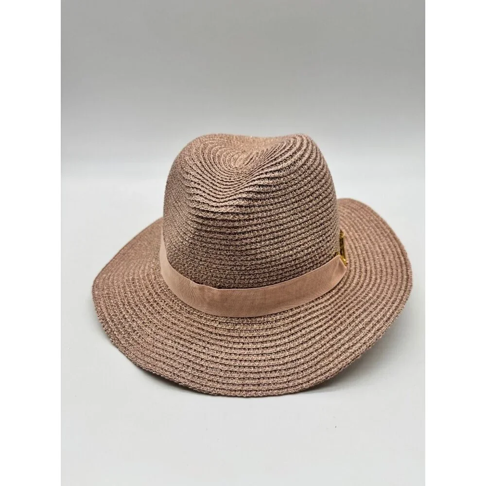 VINCE CAMUTO All Over Shine metallic foldable adjustable panama hat - ROSE /PINK